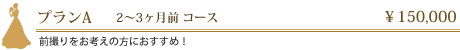 プランA 2～3ヵ月コース　前撮りをお考えの方におすすめ！　￥150,000